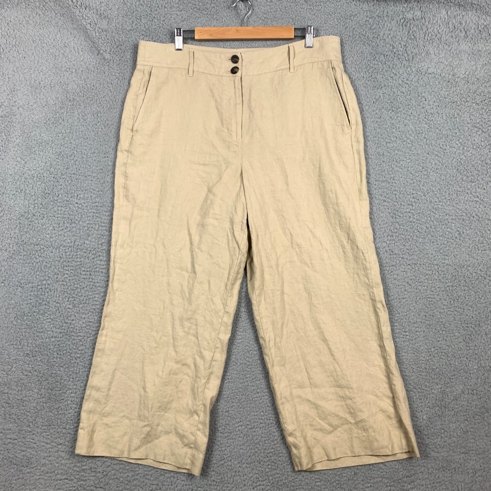 Boden Westbourne Linen‎ Trouser Women's 14 Neutral Wide Leg High Waist Crop Pant